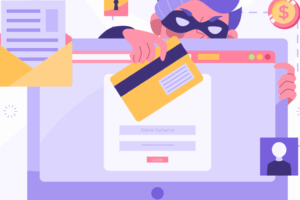 an illustration of a masked person holding a credit card