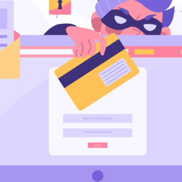 an illustration of a masked person holding a credit card